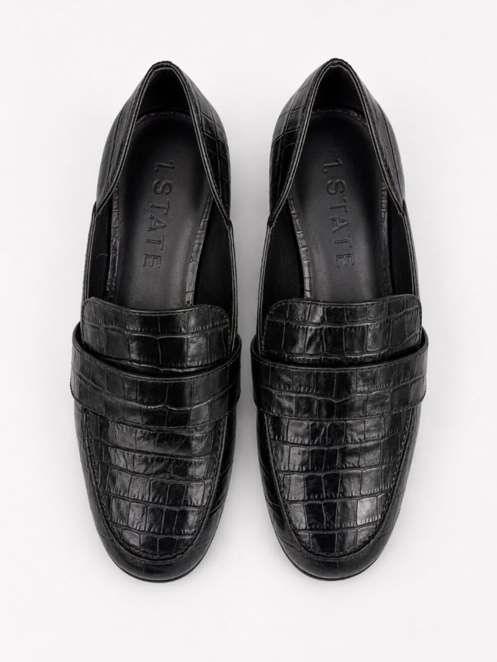 1. State Women's Shoes Size 8 M Slip On Black Leather Loafers Crocodile Embossed